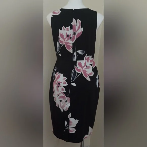 ANN TAYLOR FACTORY Black White Pink Floral Print Sleeveless Midi Dress Sz 8 - Picture 3 of 15